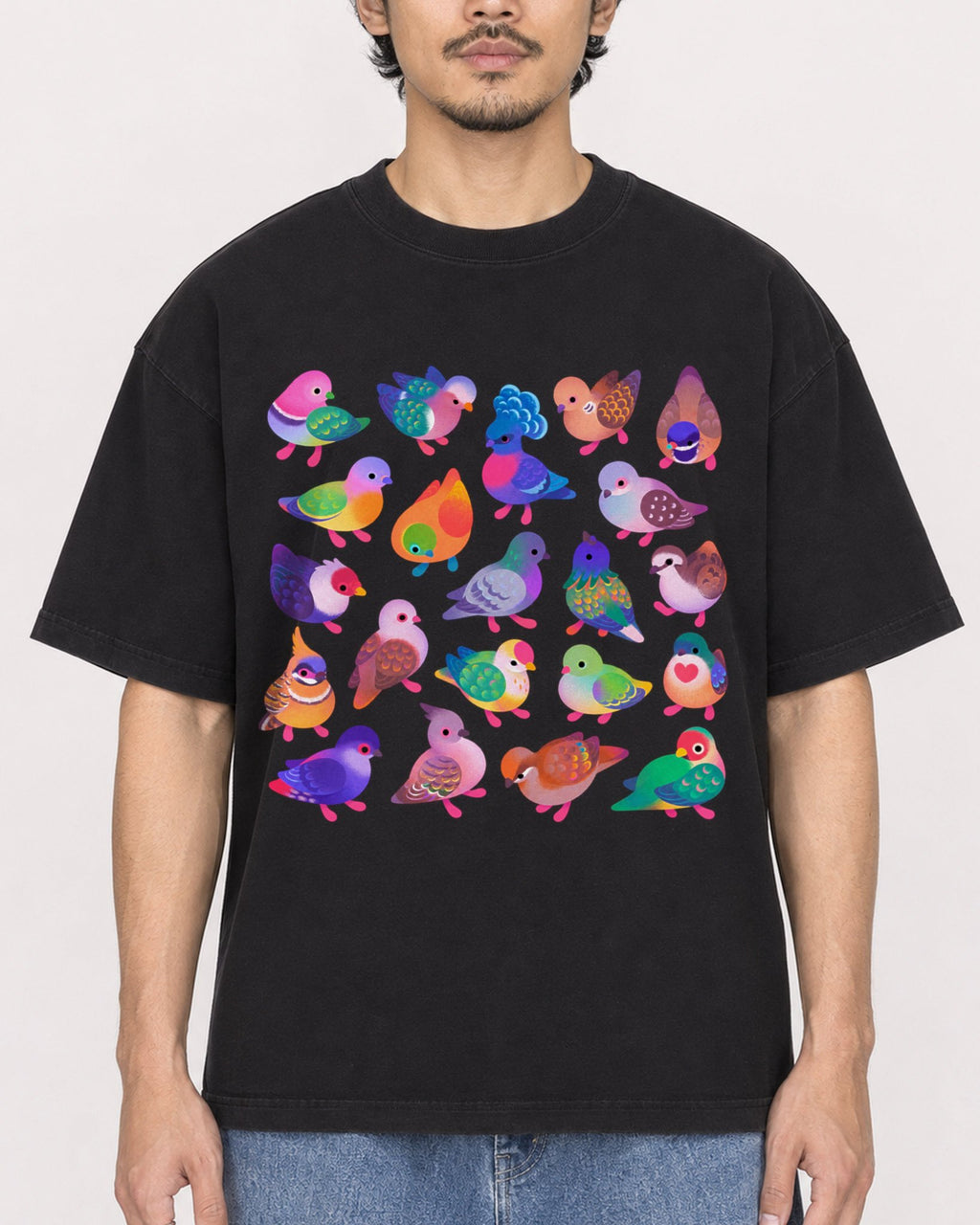 Mockup Boxy Heavyweight Tee Black male close-up 02