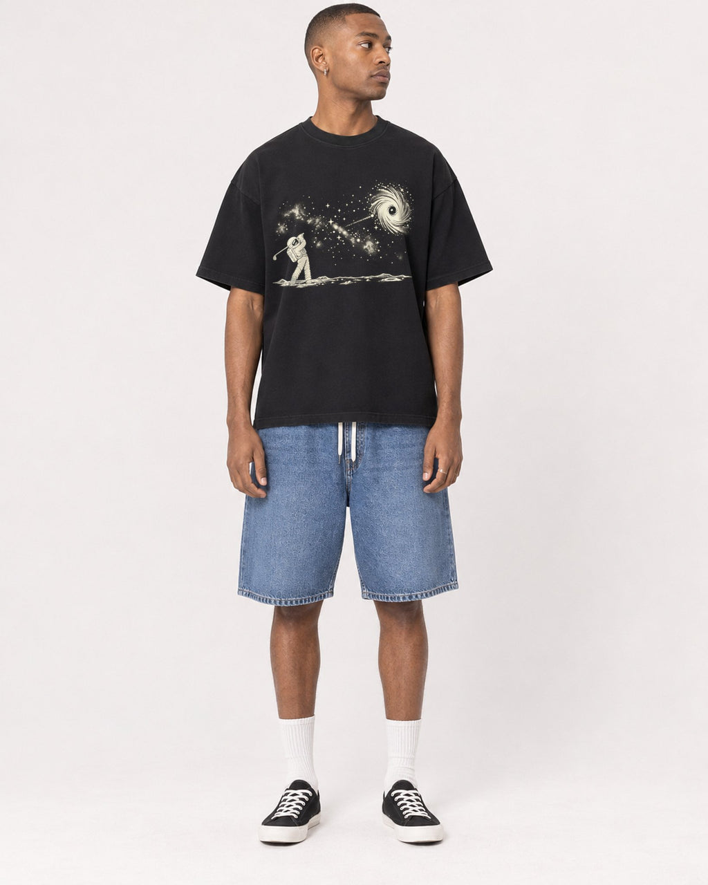 Mockup Boxy Heavyweight Tee Black male full-body 35