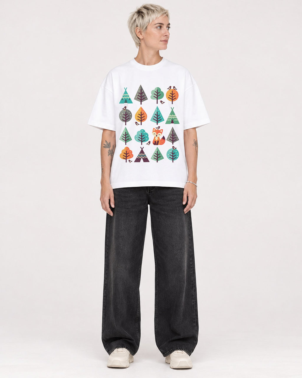 Mockup Boxy Heavyweight Tee White female full-body 48