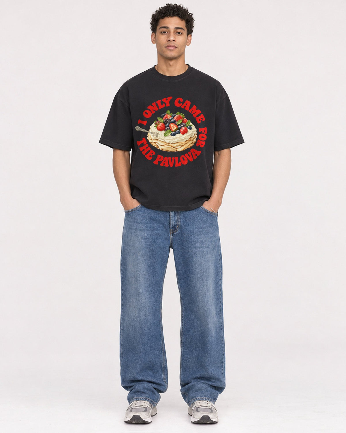 Mockup Boxy Heavyweight Tee Black male full-body 10