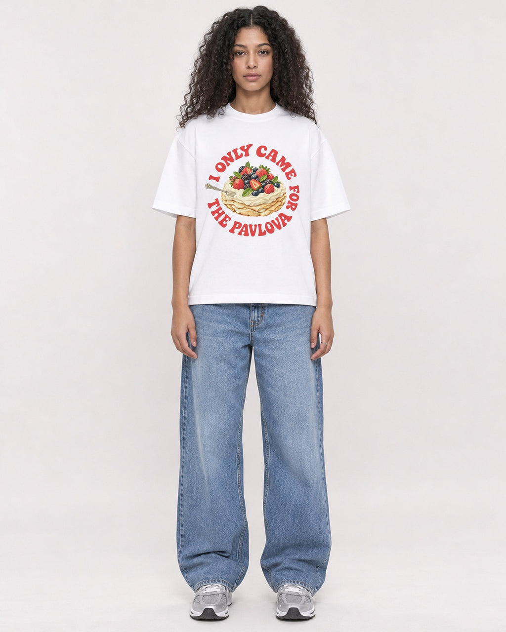 Mockup Boxy Heavyweight Tee White female full-body 10