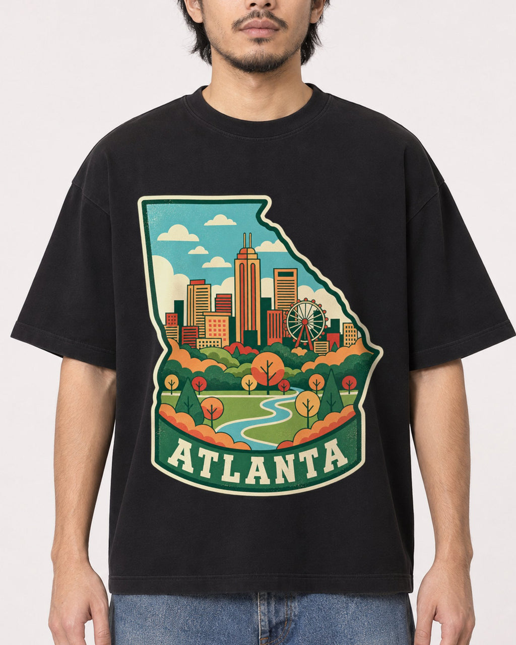 Mockup Boxy Heavyweight Tee Black male close-up 22
