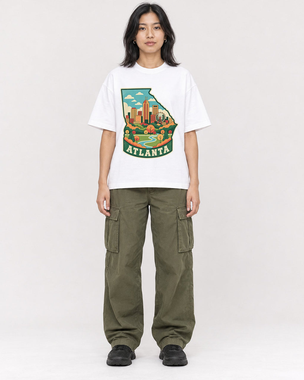 Mockup Boxy Heavyweight Tee White female full-body 22