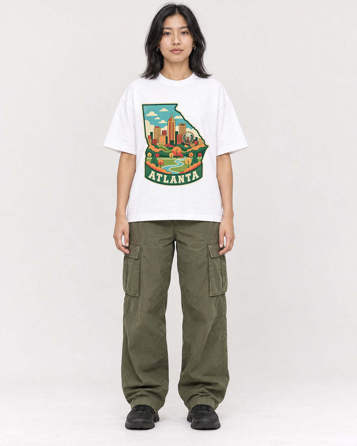 Mockup Boxy Heavyweight Tee White female full-body 22