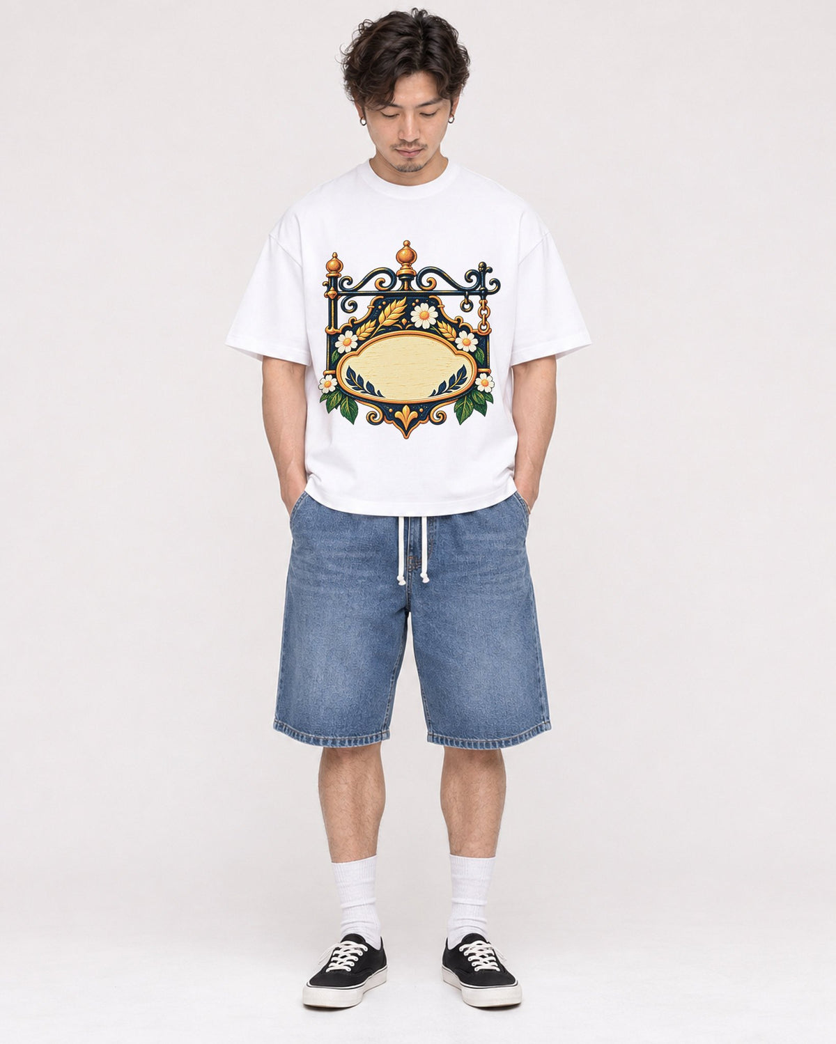 Mockup Boxy Heavyweight Tee White male full-body 03