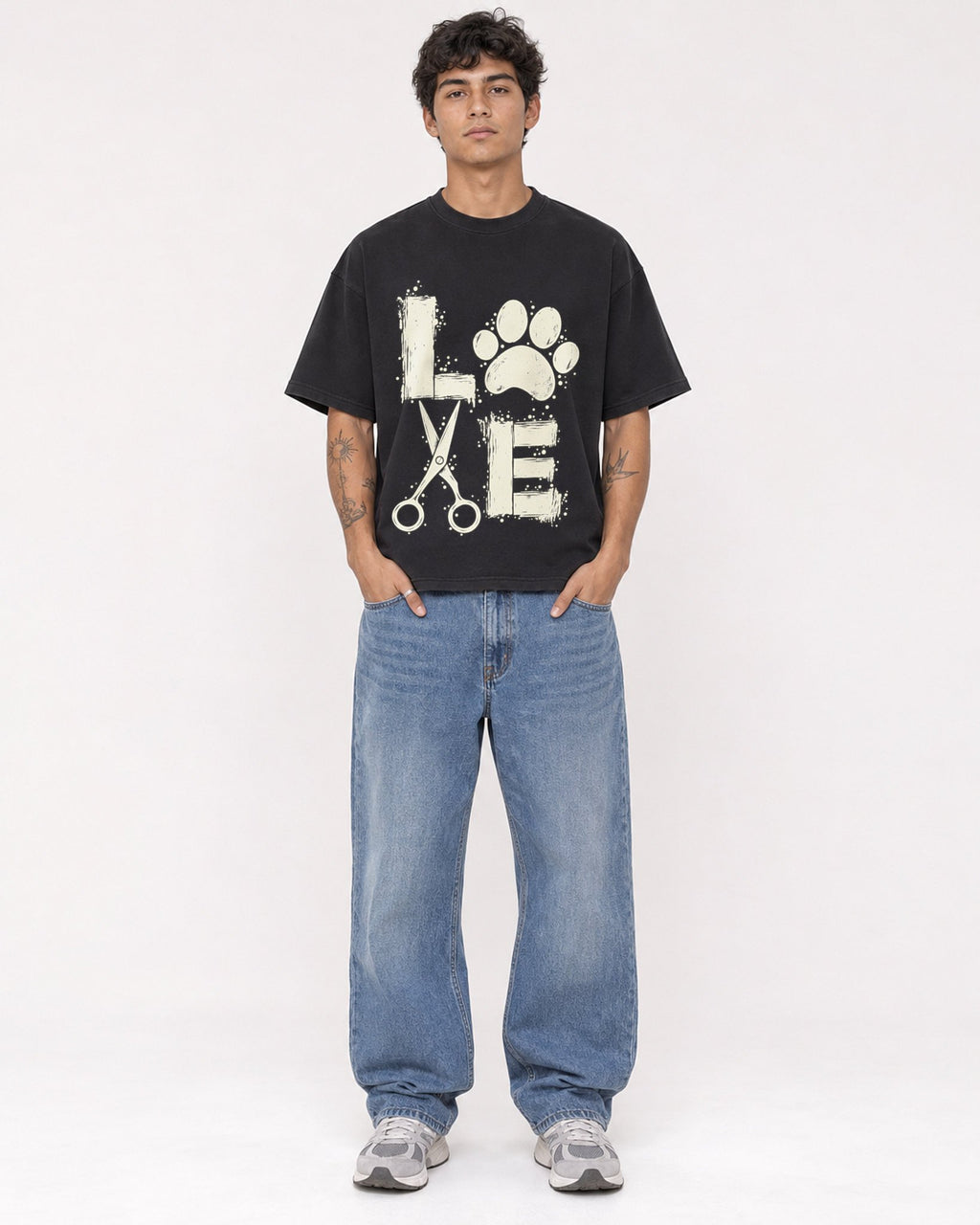 Mockup Boxy Heavyweight Tee Black male full-body 06