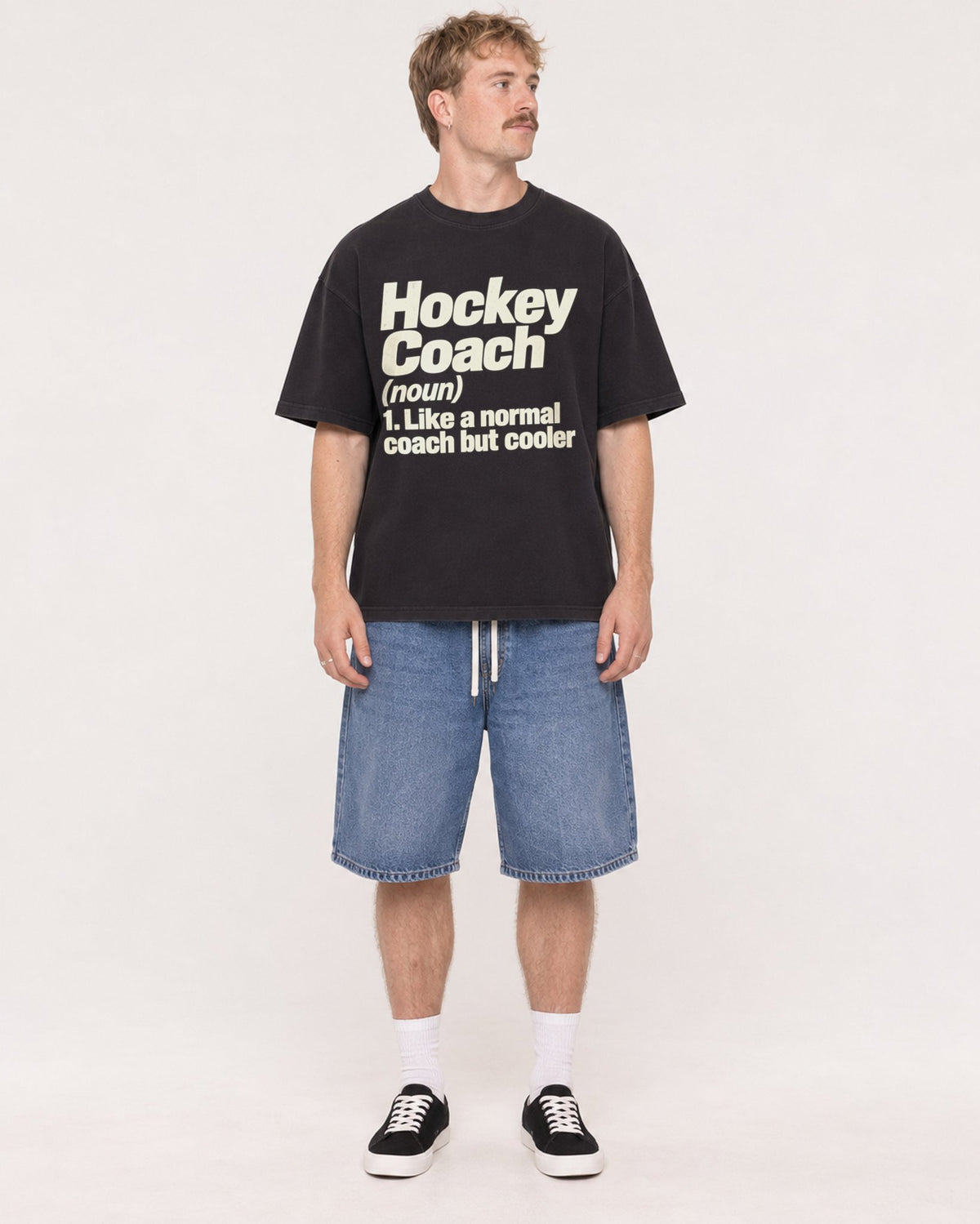 Mockup Boxy Heavyweight Tee Black male full-body 19