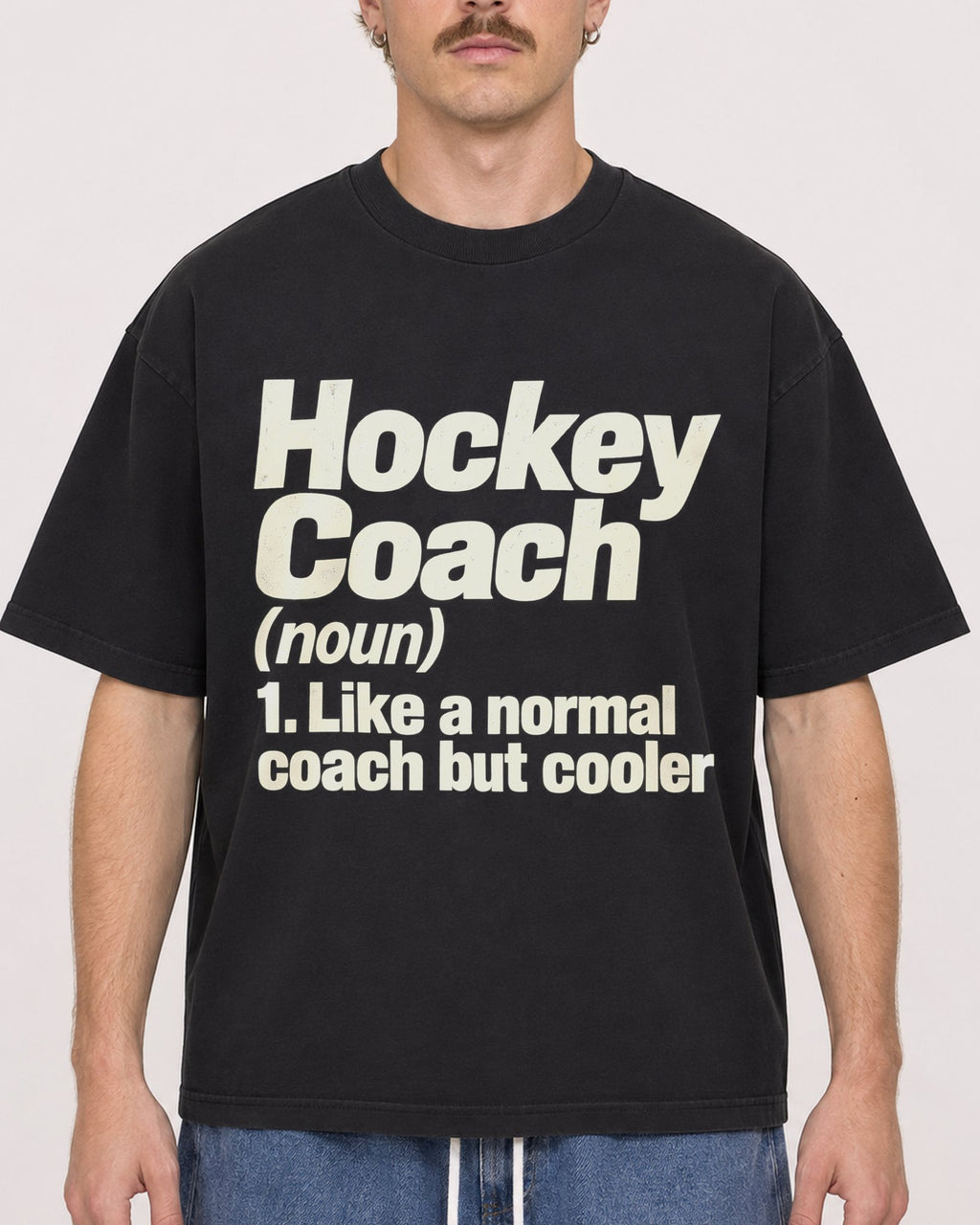 Mockup Boxy Heavyweight Tee Black male close-up 19