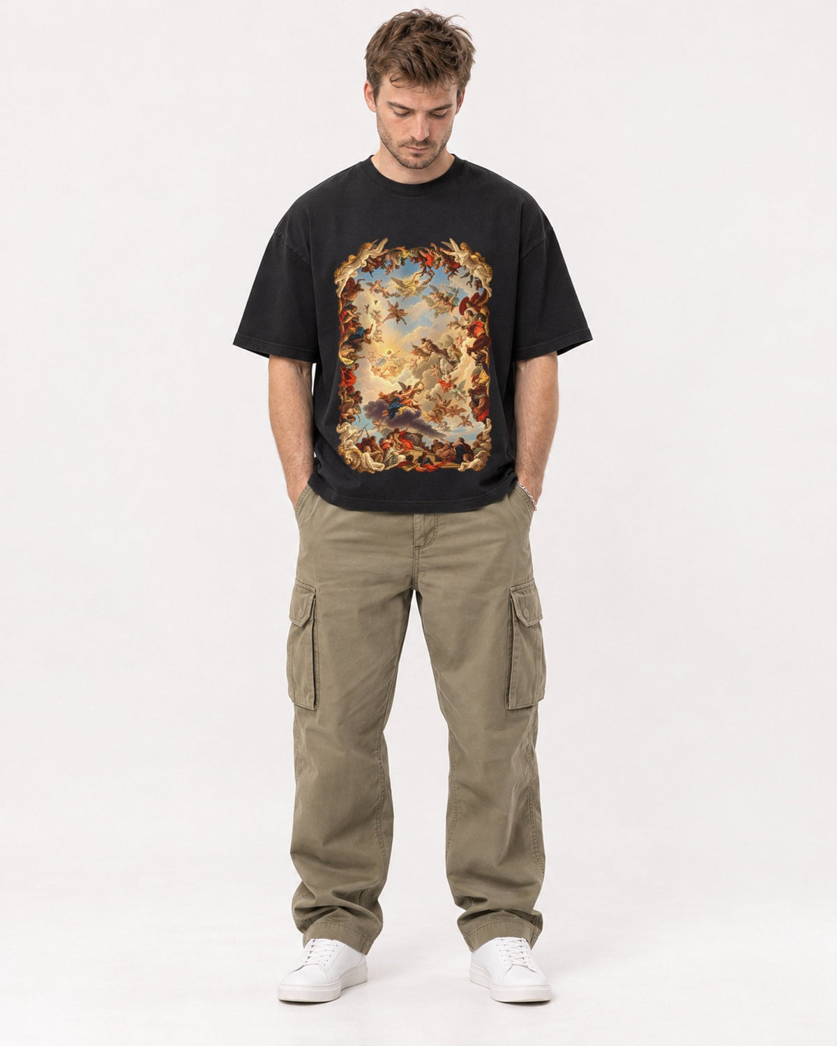 Mockup Boxy Heavyweight Tee Black male full-body 08