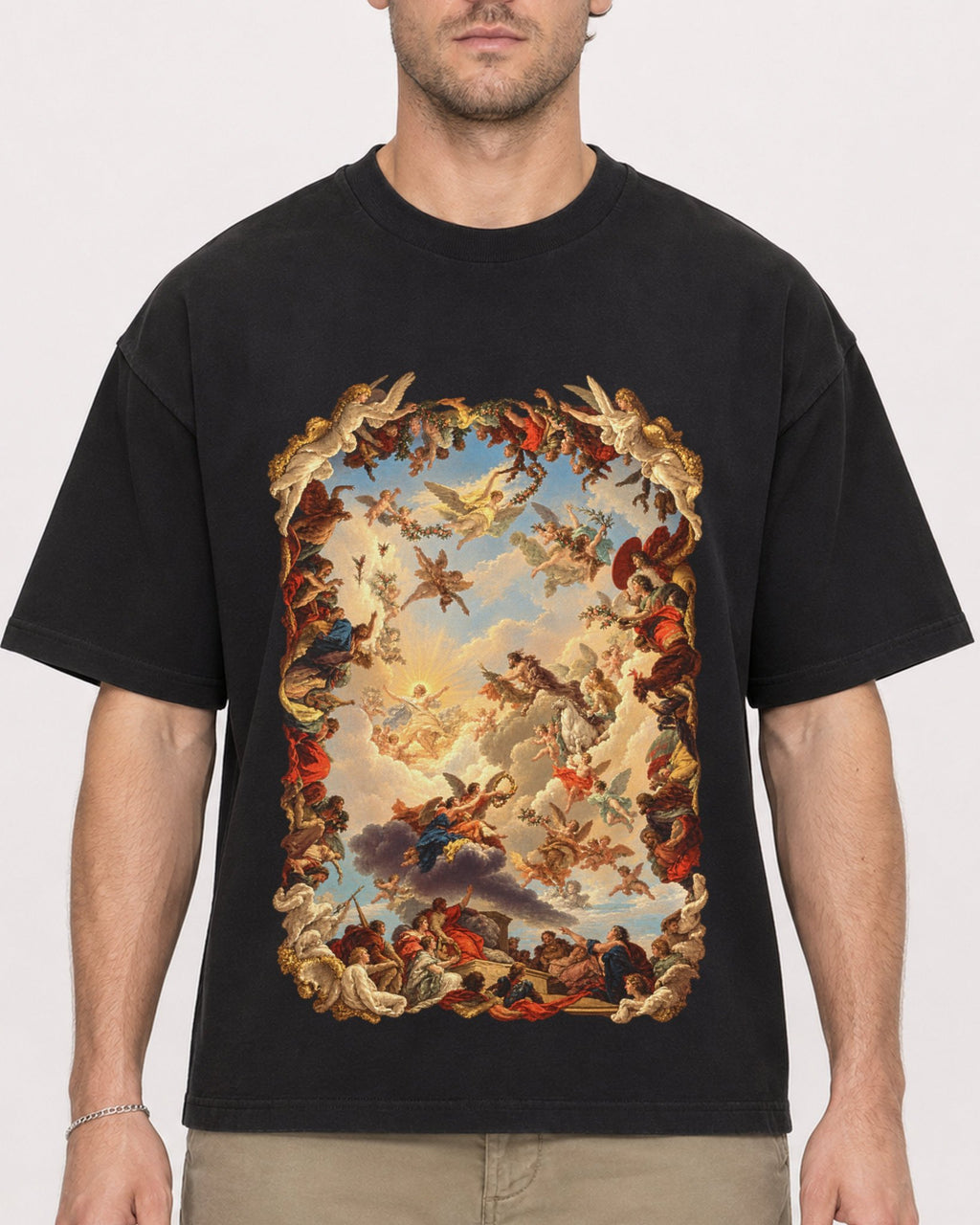 Mockup Boxy Heavyweight Tee Black male close-up 08