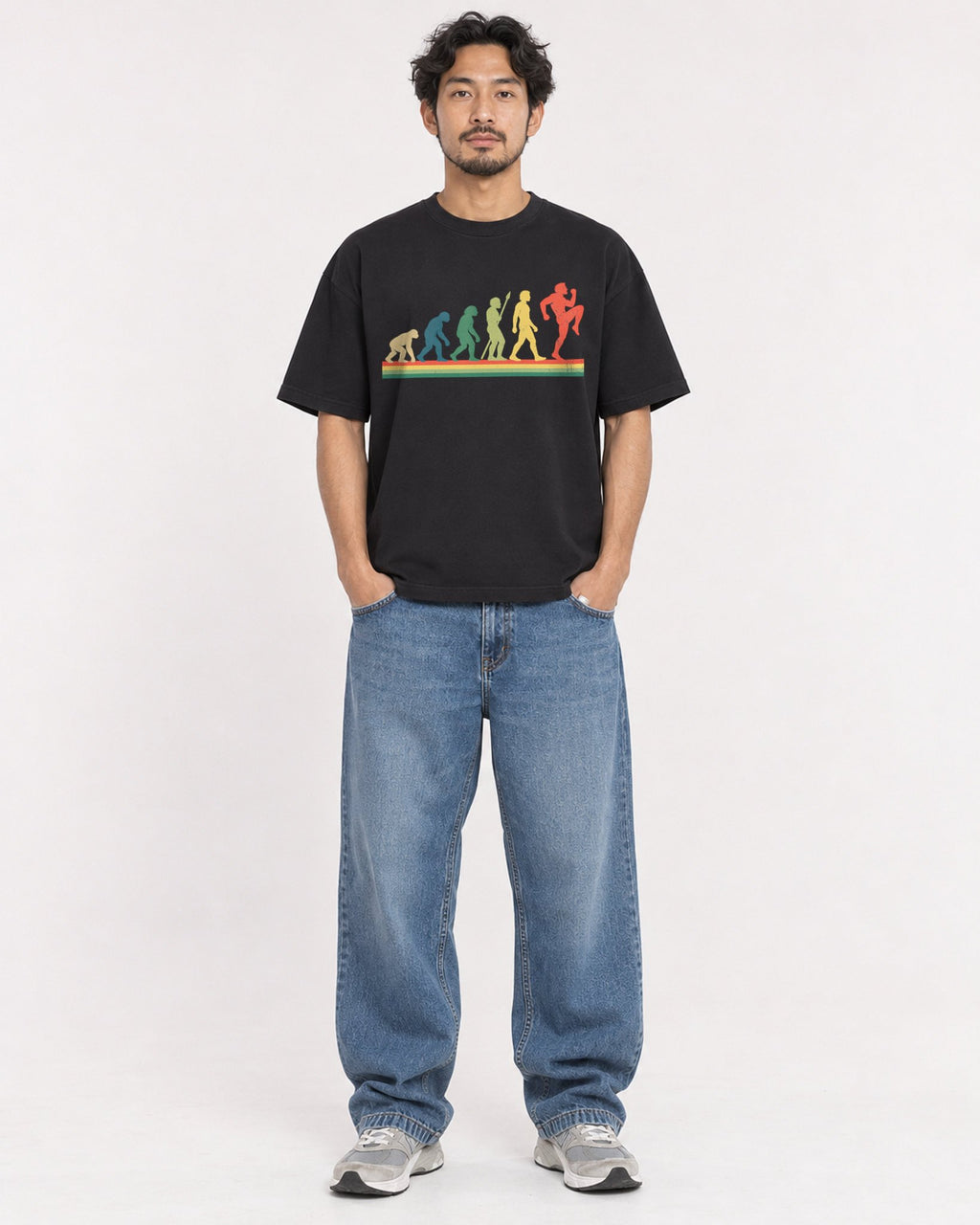 Mockup Boxy Heavyweight Tee Black male full-body 02