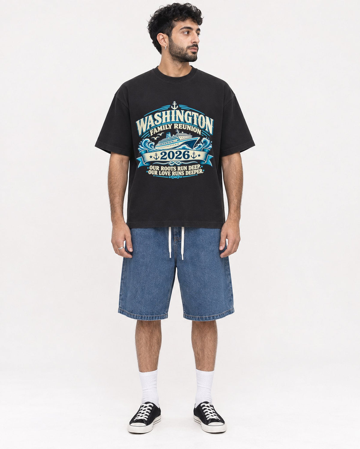 Mockup Boxy Heavyweight Tee Black male full-body 07