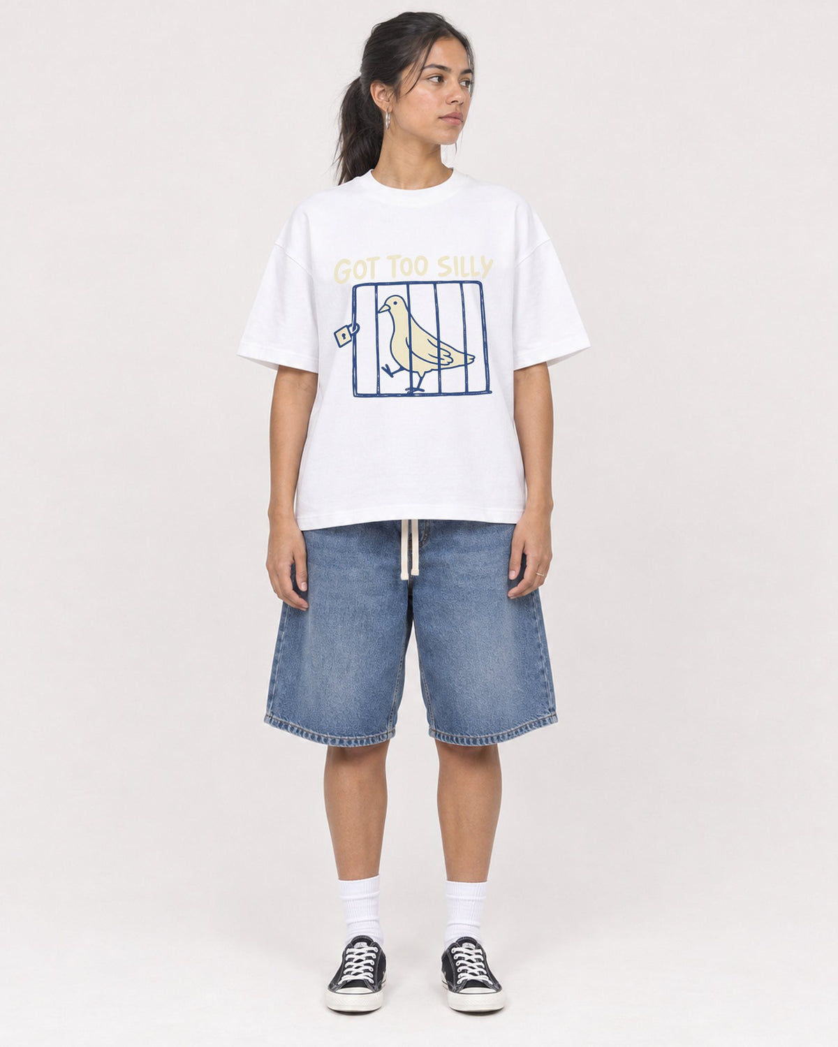 Mockup Boxy Heavyweight Tee White female full-body 16