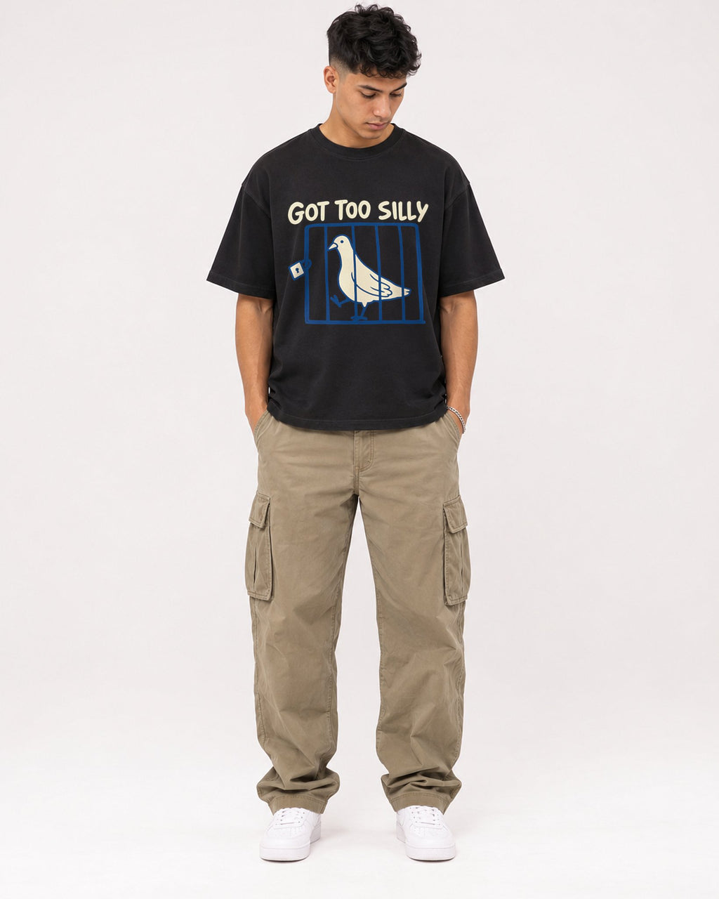 Mockup Boxy Heavyweight Tee Black male full-body 16