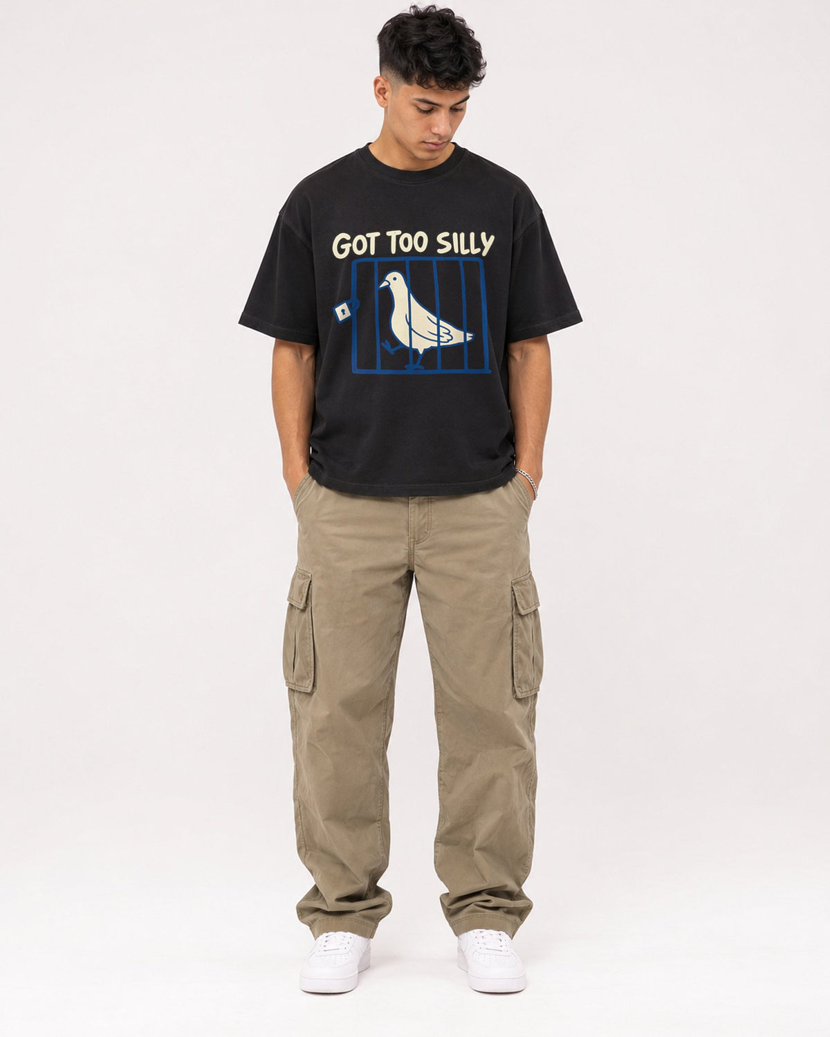Mockup Boxy Heavyweight Tee Black male full-body 16