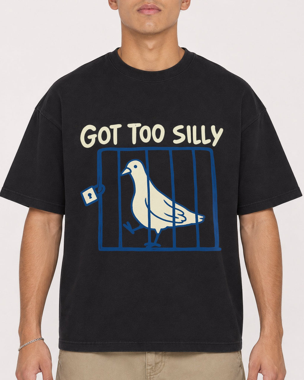 Mockup Boxy Heavyweight Tee Black male close-up 16