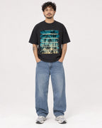 Mockup Boxy Heavyweight Tee Black male full-body 42