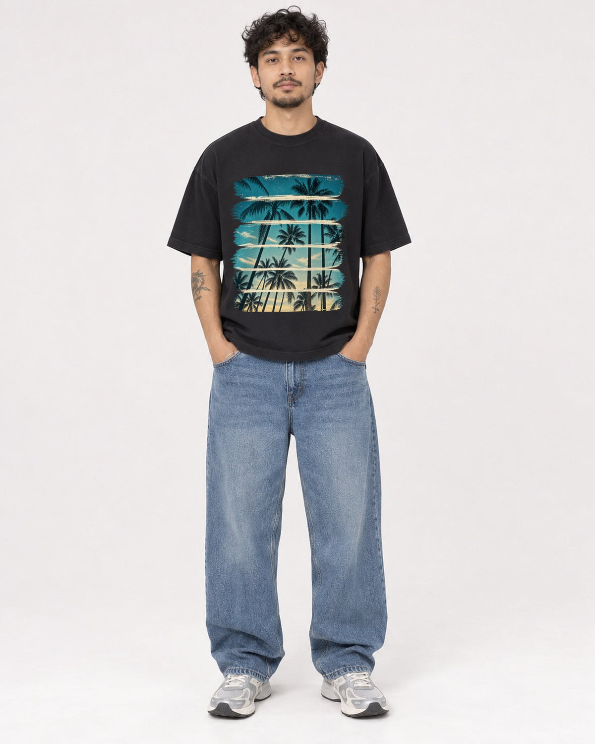 Mockup Boxy Heavyweight Tee Black male full-body 42