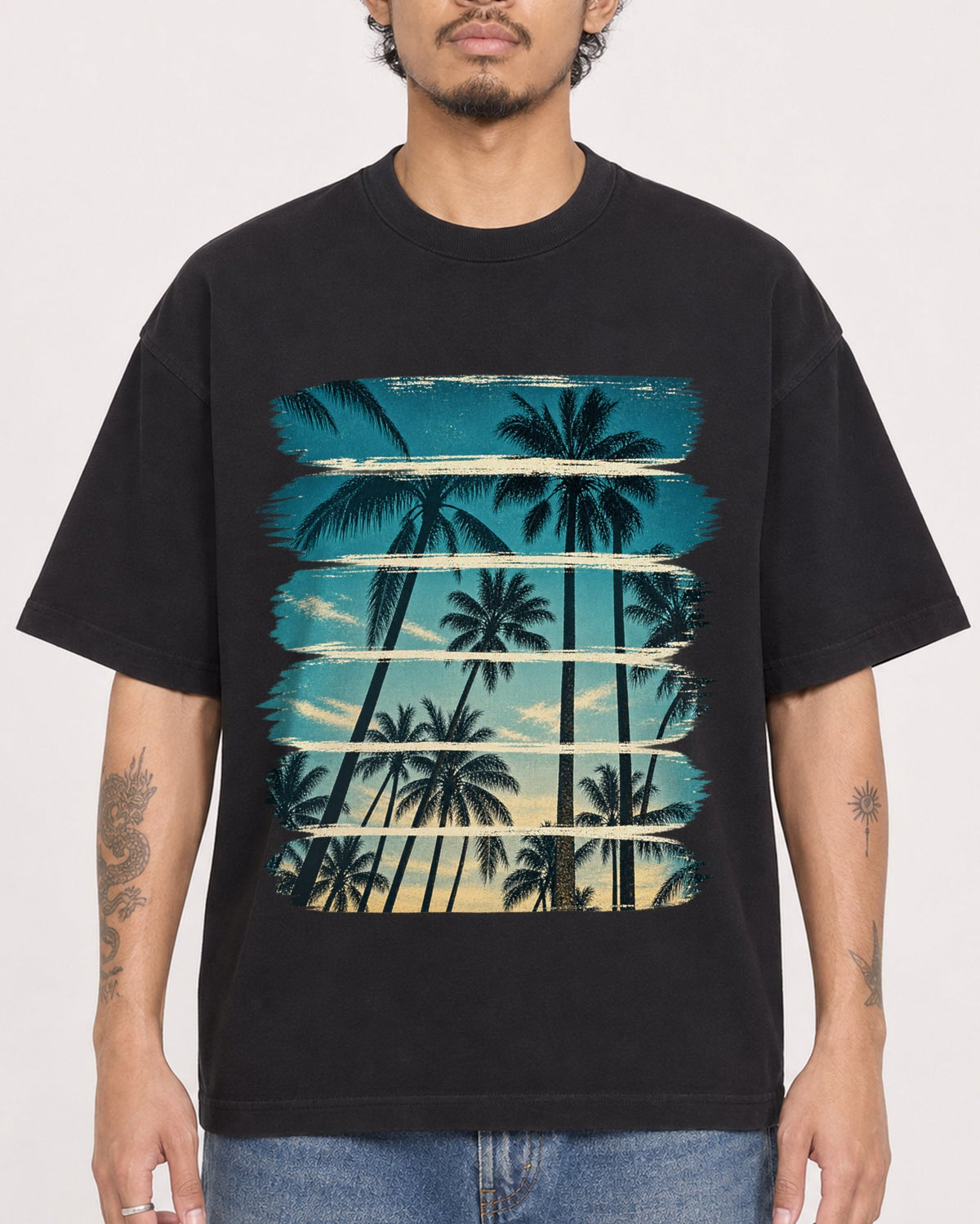 Mockup Boxy Heavyweight Tee Black male close-up 42