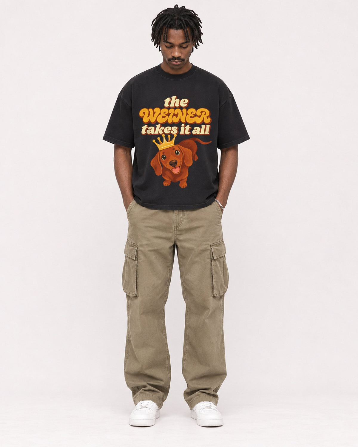 Mockup Boxy Heavyweight Tee Black male full-body 04