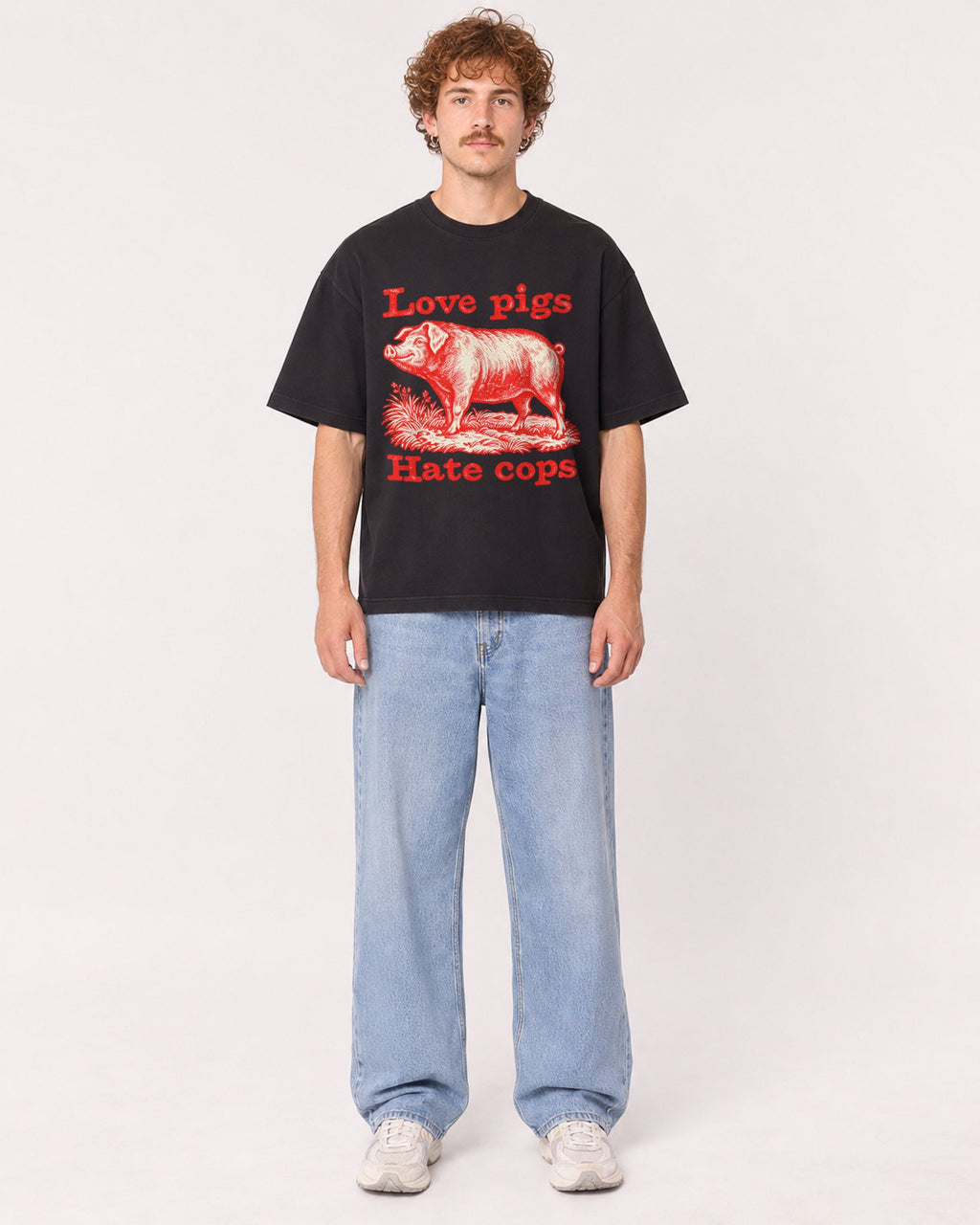 Mockup Boxy Heavyweight Tee Black male full-body 09