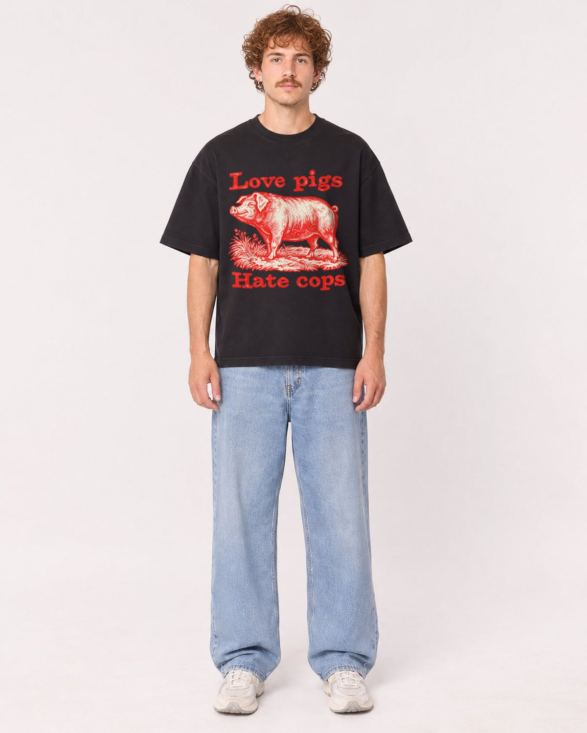 Mockup Boxy Heavyweight Tee Black male full-body 09