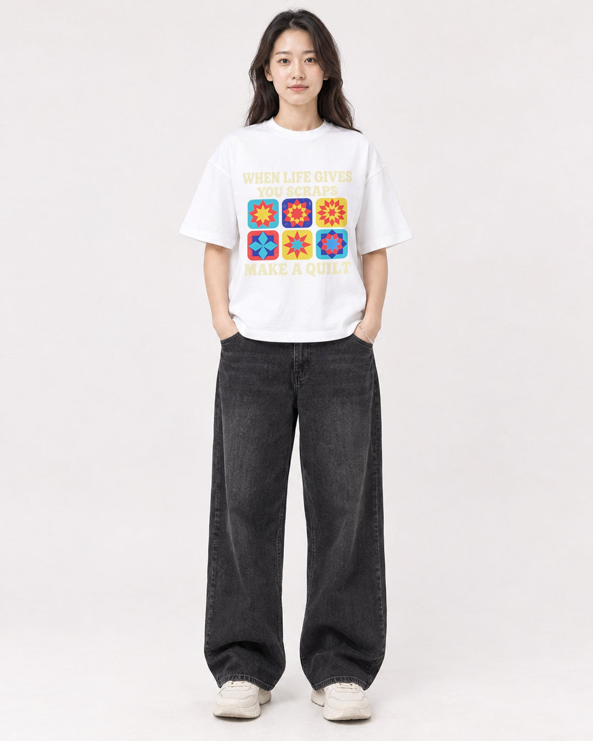 Mockup Boxy Heavyweight Tee White female full-body 03