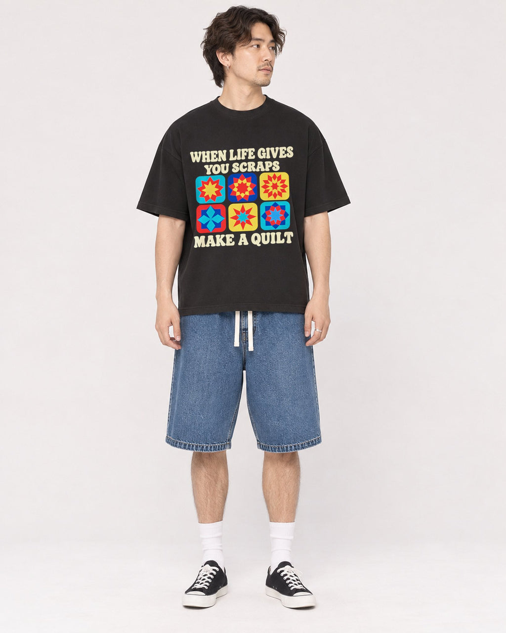 Mockup Boxy Heavyweight Tee Black male full-body 03