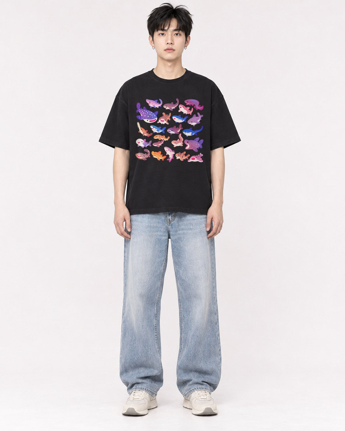Mockup Boxy Heavyweight Tee Black male full-body 01