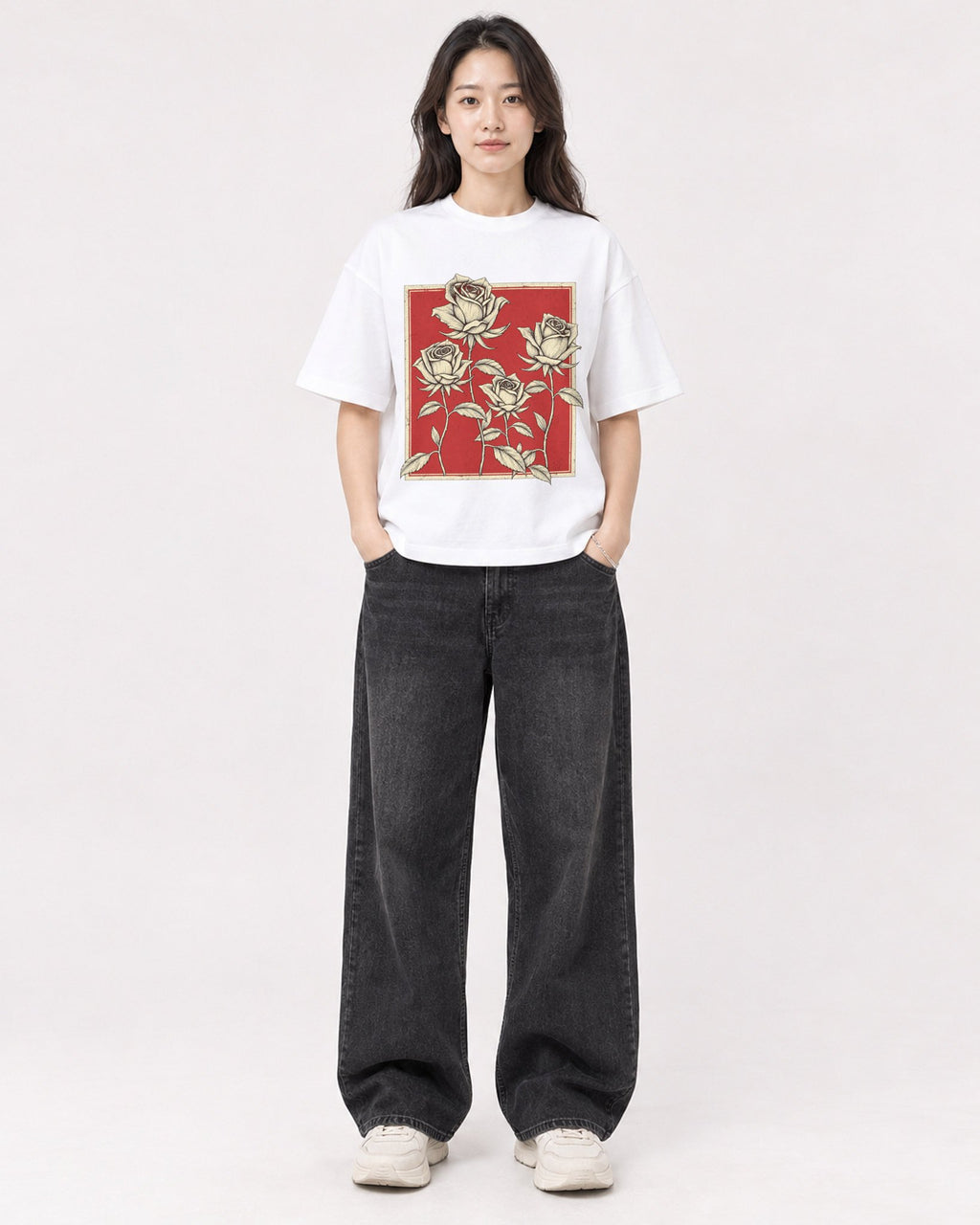 Mockup Boxy Heavyweight Tee White female full-body 03