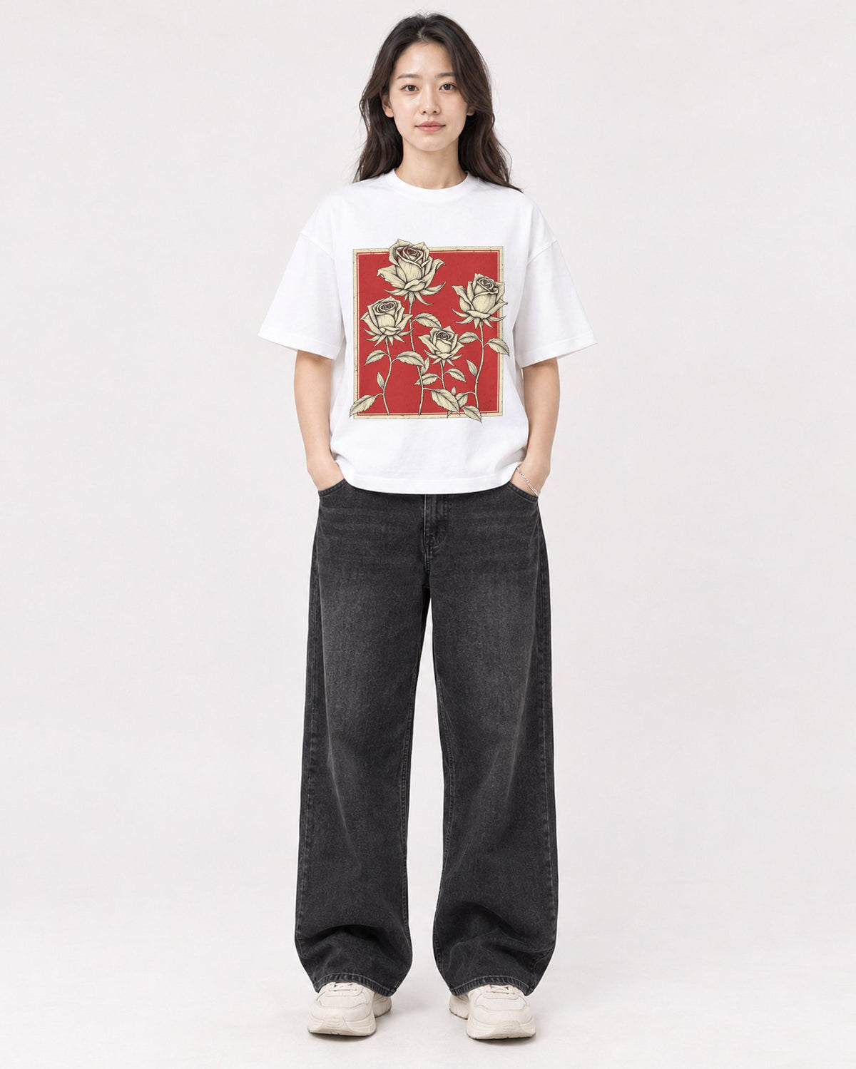 Mockup Boxy Heavyweight Tee White female full-body 03