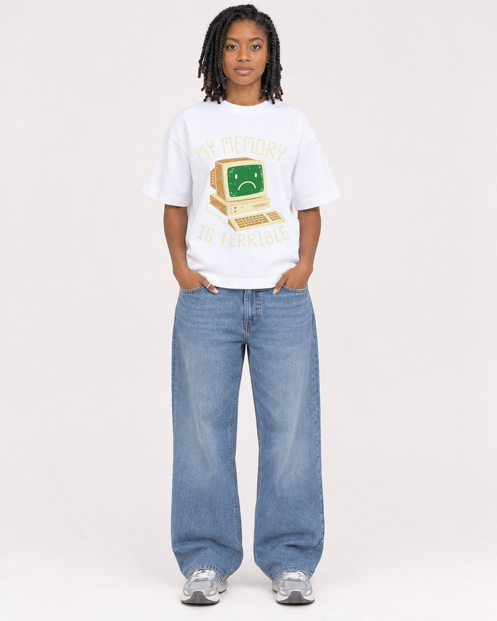 Mockup Boxy Heavyweight Tee White female full-body 15