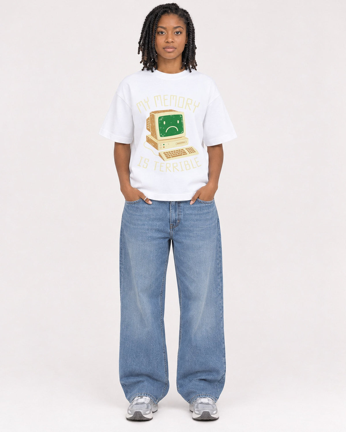 Mockup Boxy Heavyweight Tee White female full-body 15