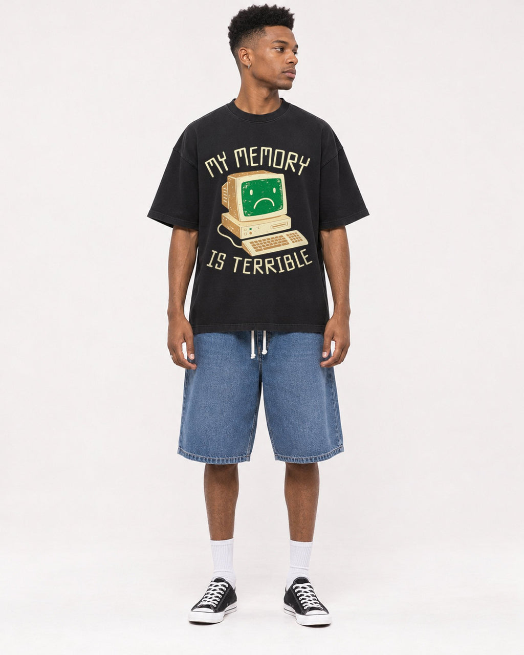 Mockup Boxy Heavyweight Tee Black male full-body 15