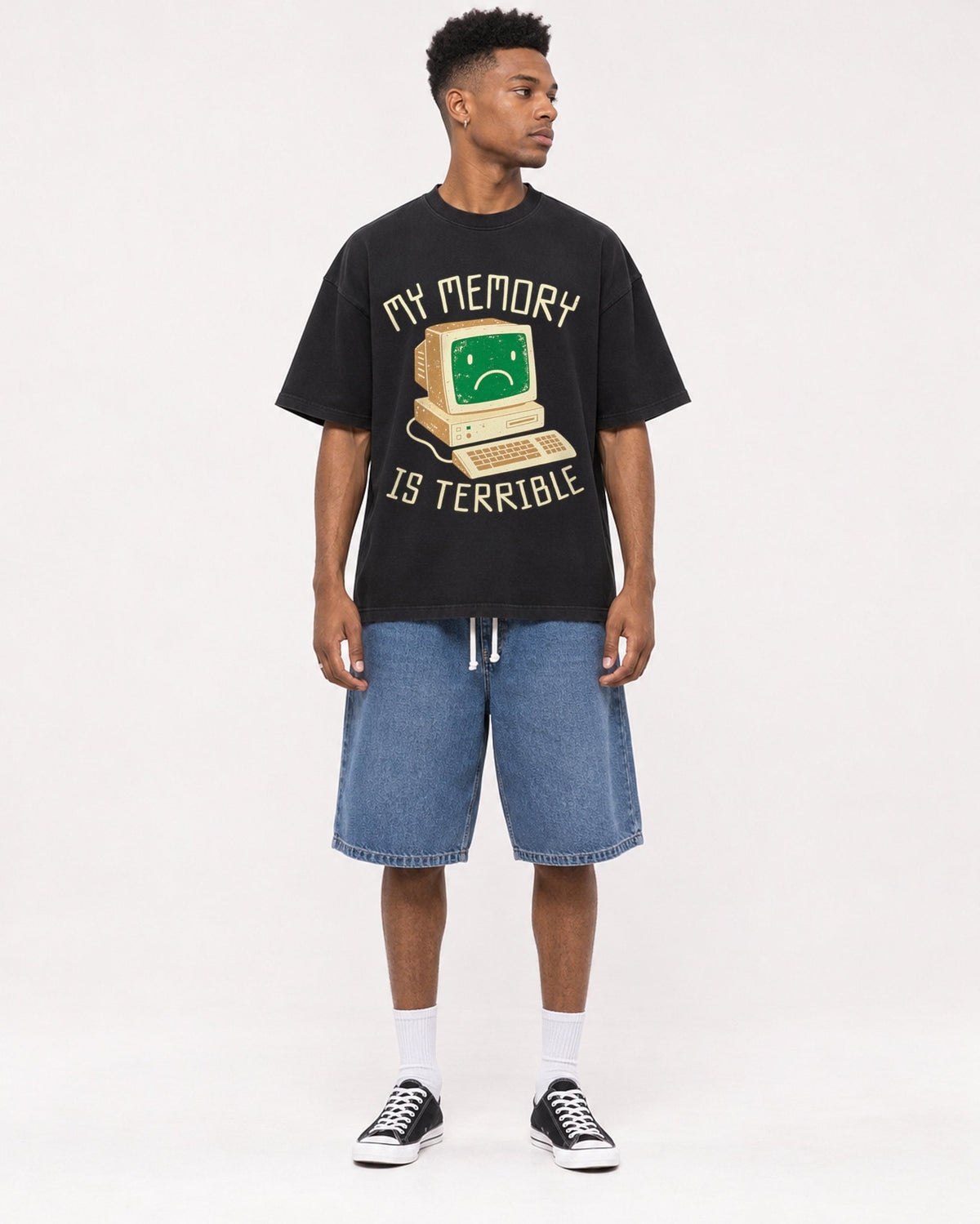 Mockup Boxy Heavyweight Tee Black male full-body 15