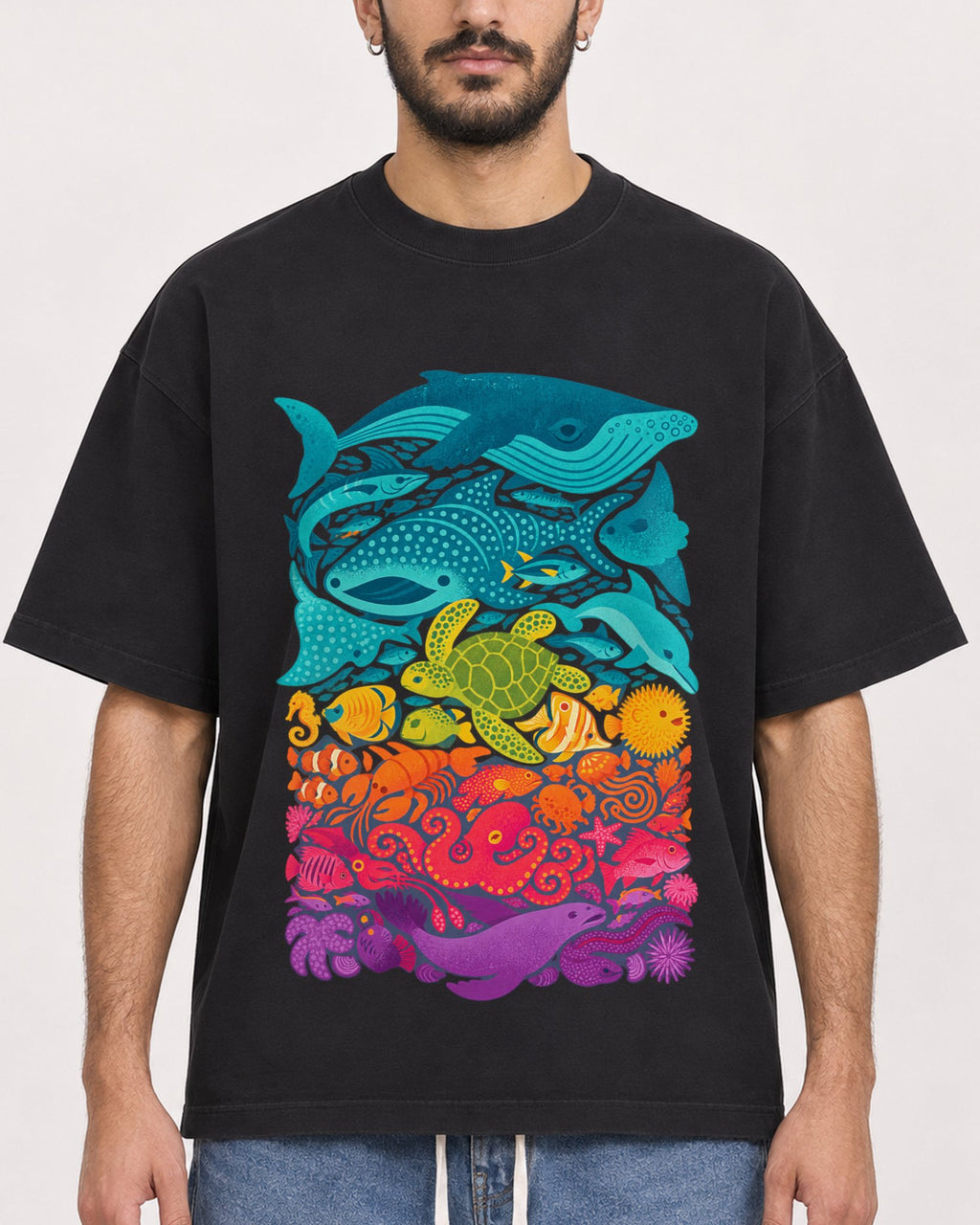 Mockup Boxy Heavyweight Tee Black male close-up 07
