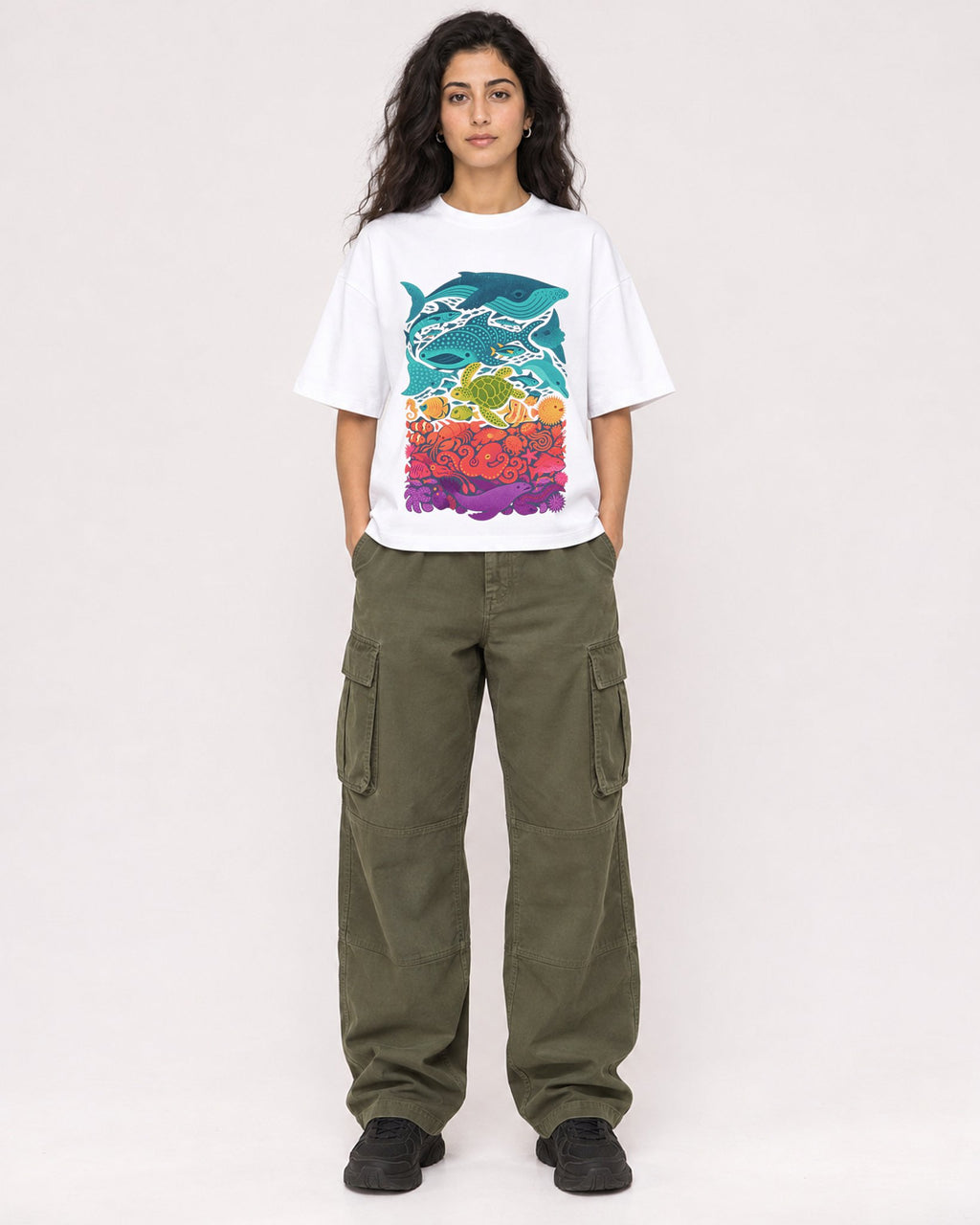 Mockup Boxy Heavyweight Tee White female full-body 07