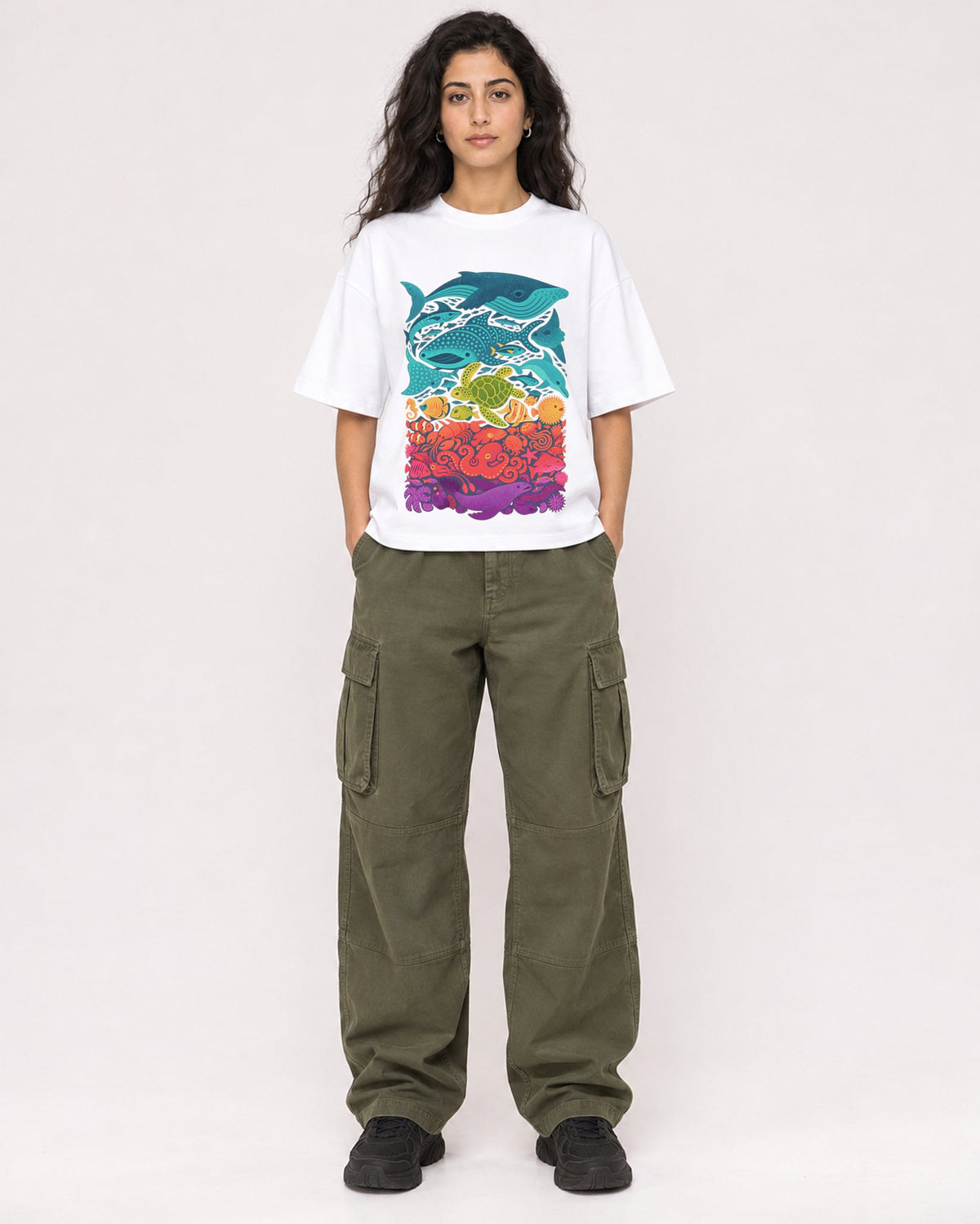 Mockup Boxy Heavyweight Tee White female full-body 07