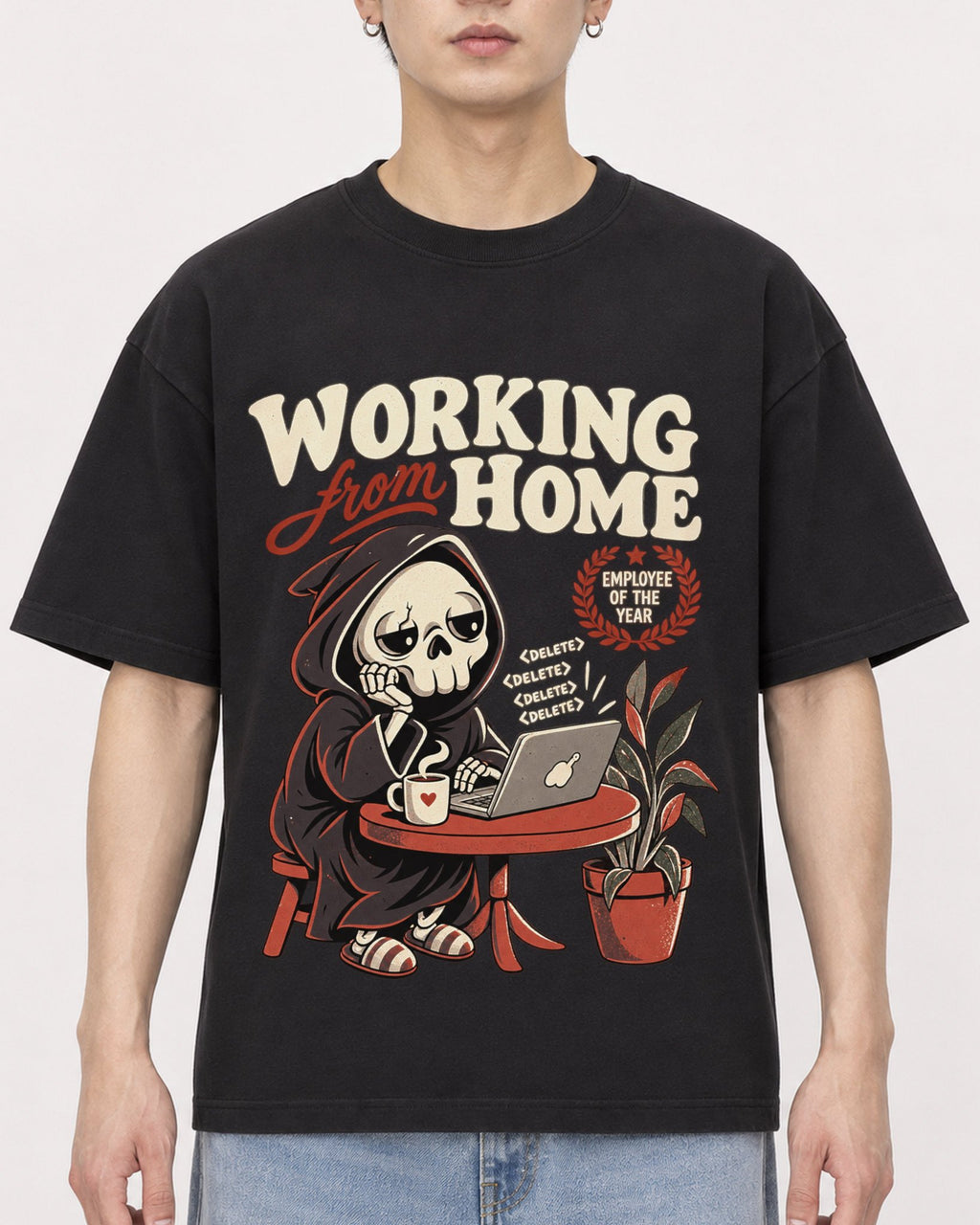 Mockup Boxy Heavyweight Tee Black male close-up 01