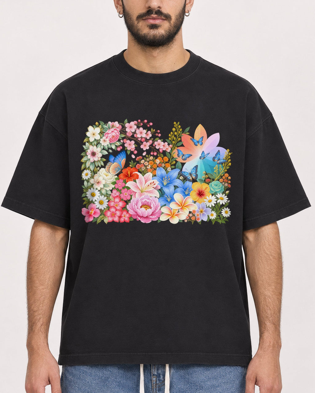 Mockup Boxy Heavyweight Tee Black male close-up 07
