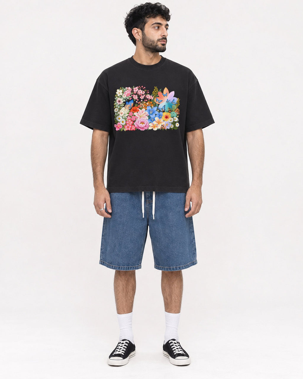 Mockup Boxy Heavyweight Tee Black male full-body 07