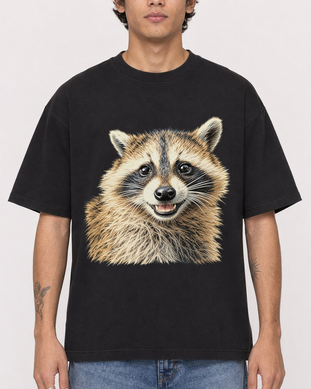 Mockup Boxy Heavyweight Tee Black male close-up 06
