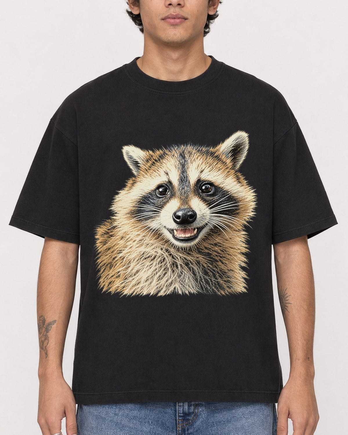 Mockup Boxy Heavyweight Tee Black male close-up 06