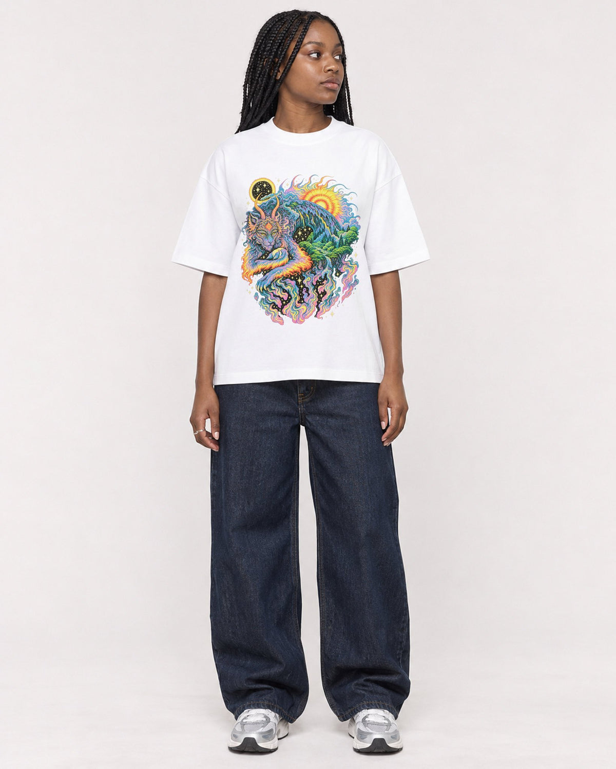 Mockup Boxy Heavyweight Tee White female full-body 04