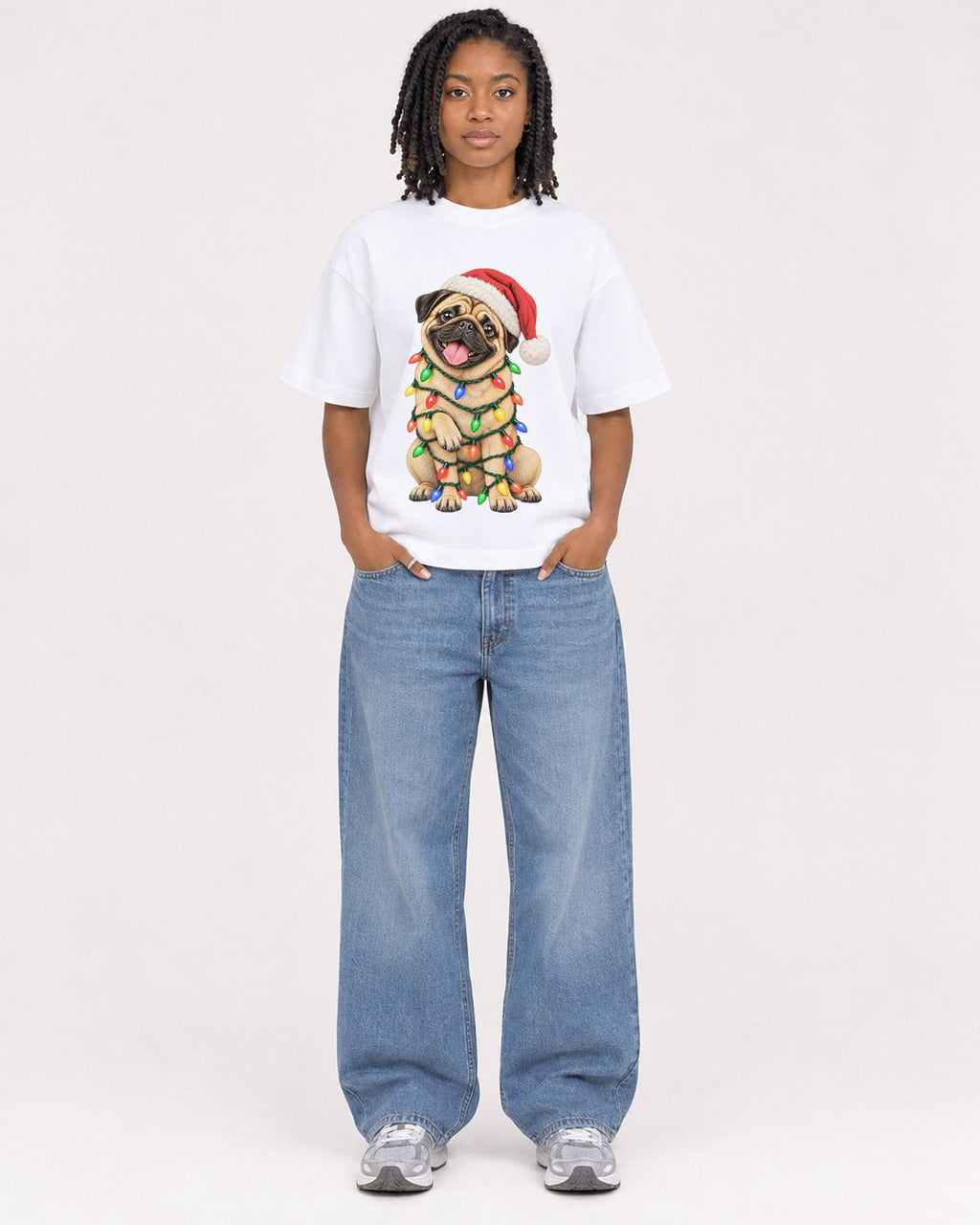 Mockup Boxy Heavyweight Tee White female full-body 15