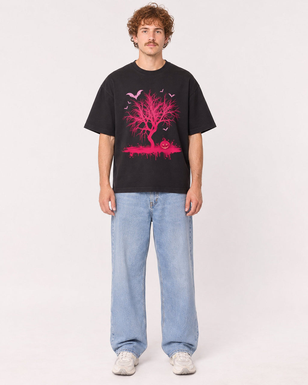 Mockup Boxy Heavyweight Tee Black male full-body 09