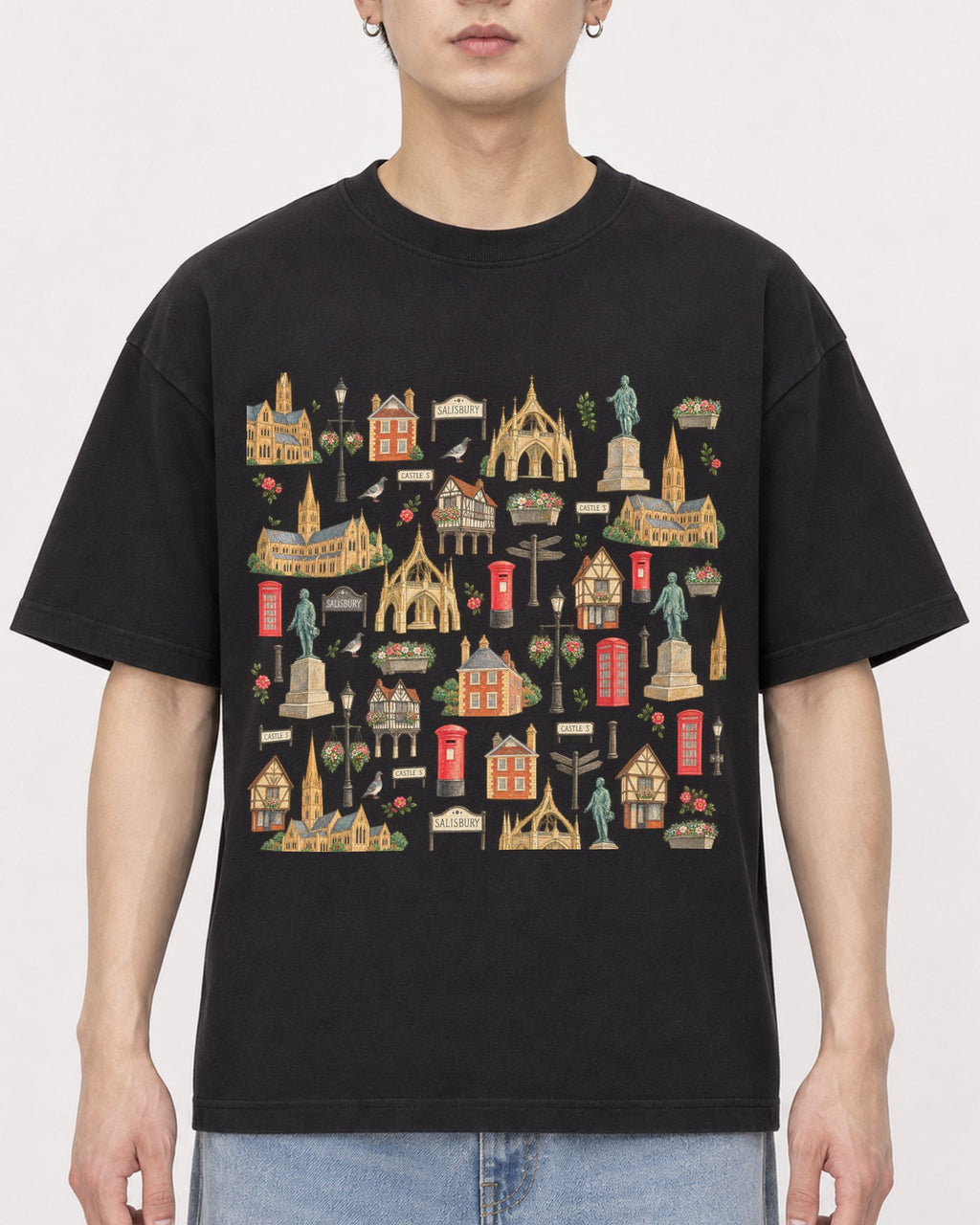 Mockup Boxy Heavyweight Tee Black male close-up 01