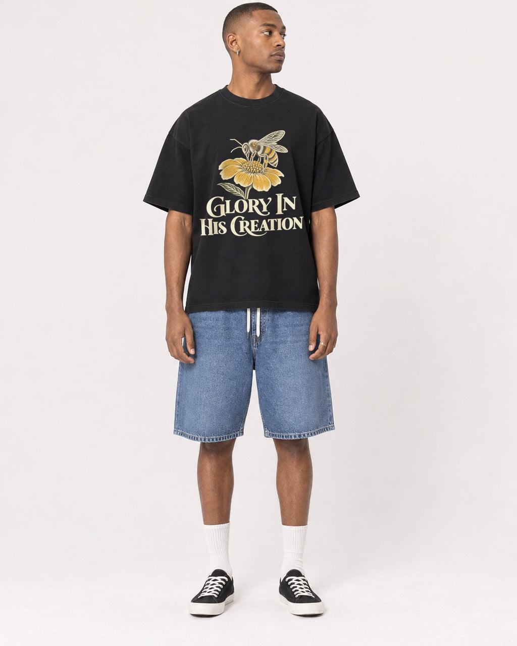 Mockup Boxy Heavyweight Tee Black male full-body 35