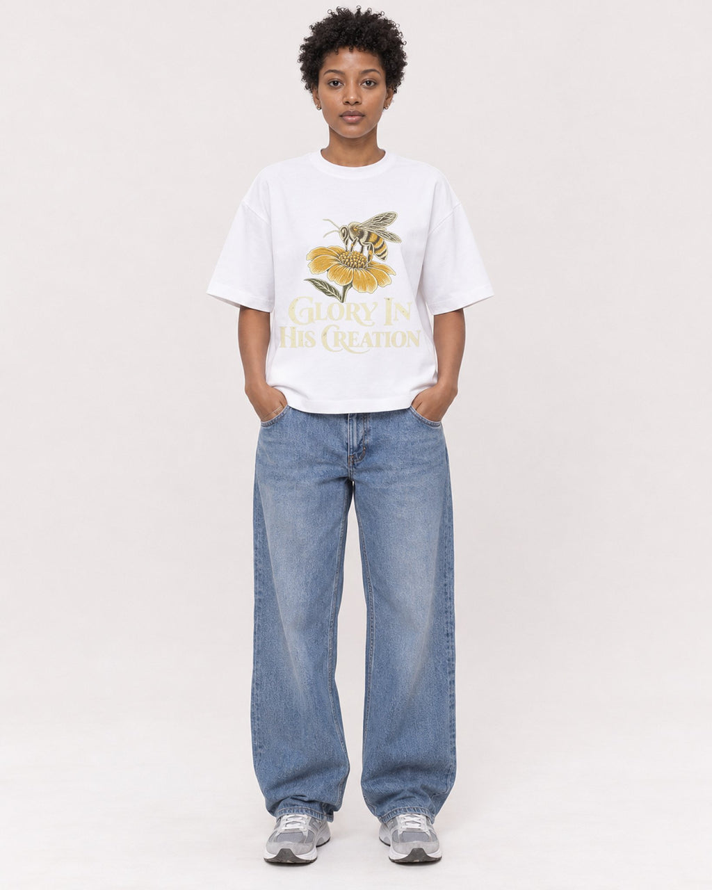 Mockup Boxy Heavyweight Tee White female full-body 35