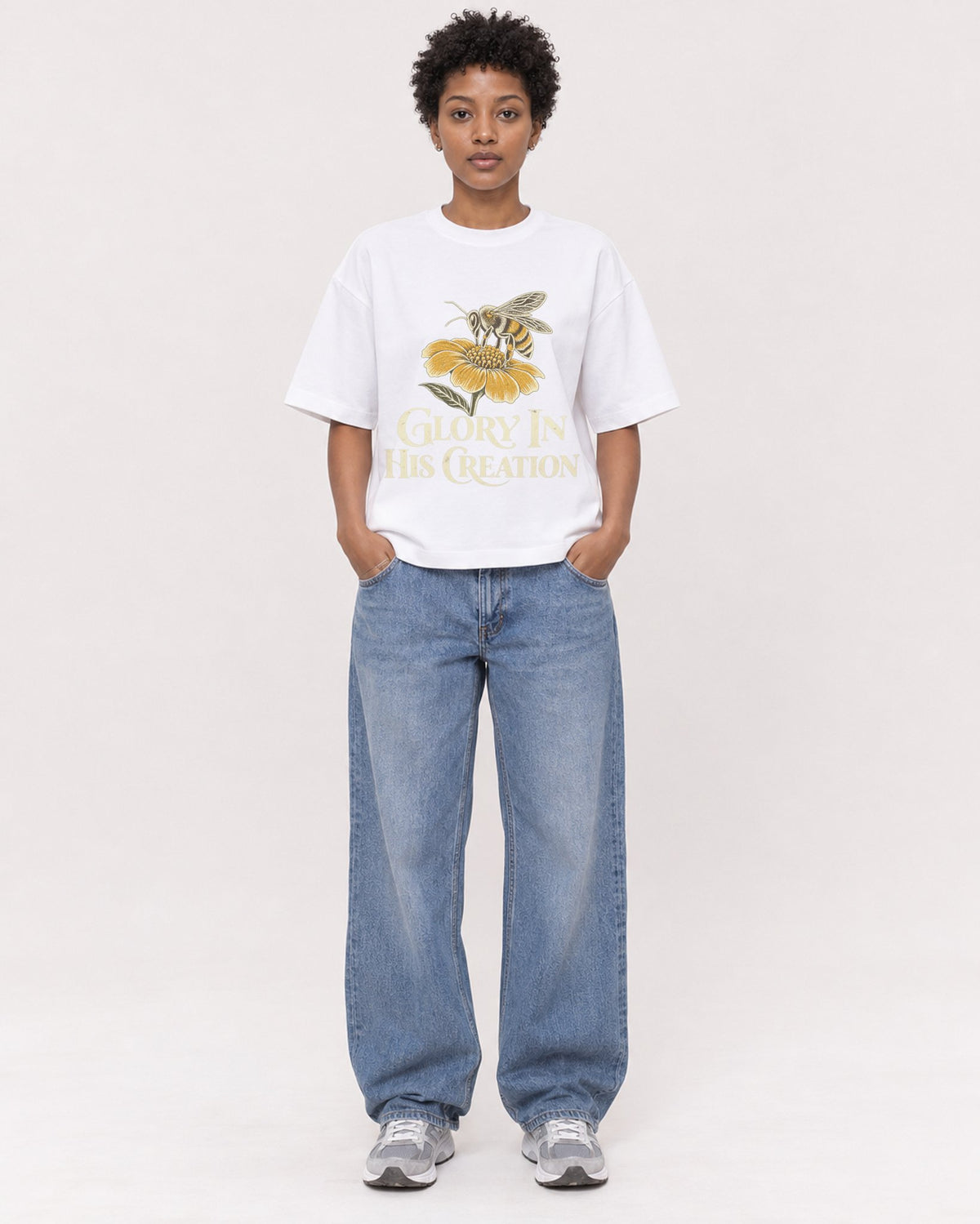 Mockup Boxy Heavyweight Tee White female full-body 35